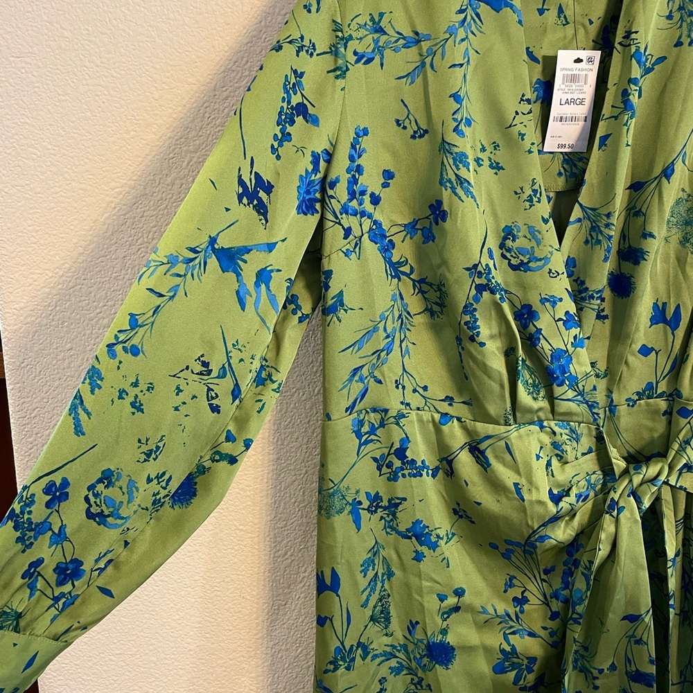 INC Green and Blue Floral Wrap Dress - Picture 3 of 7